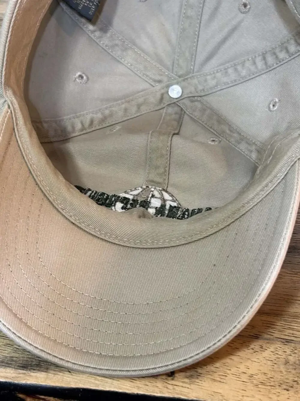 VTG 90s Banana Republic Embroidered Globe Logo Khaki Beige Cotton Baseball Cap